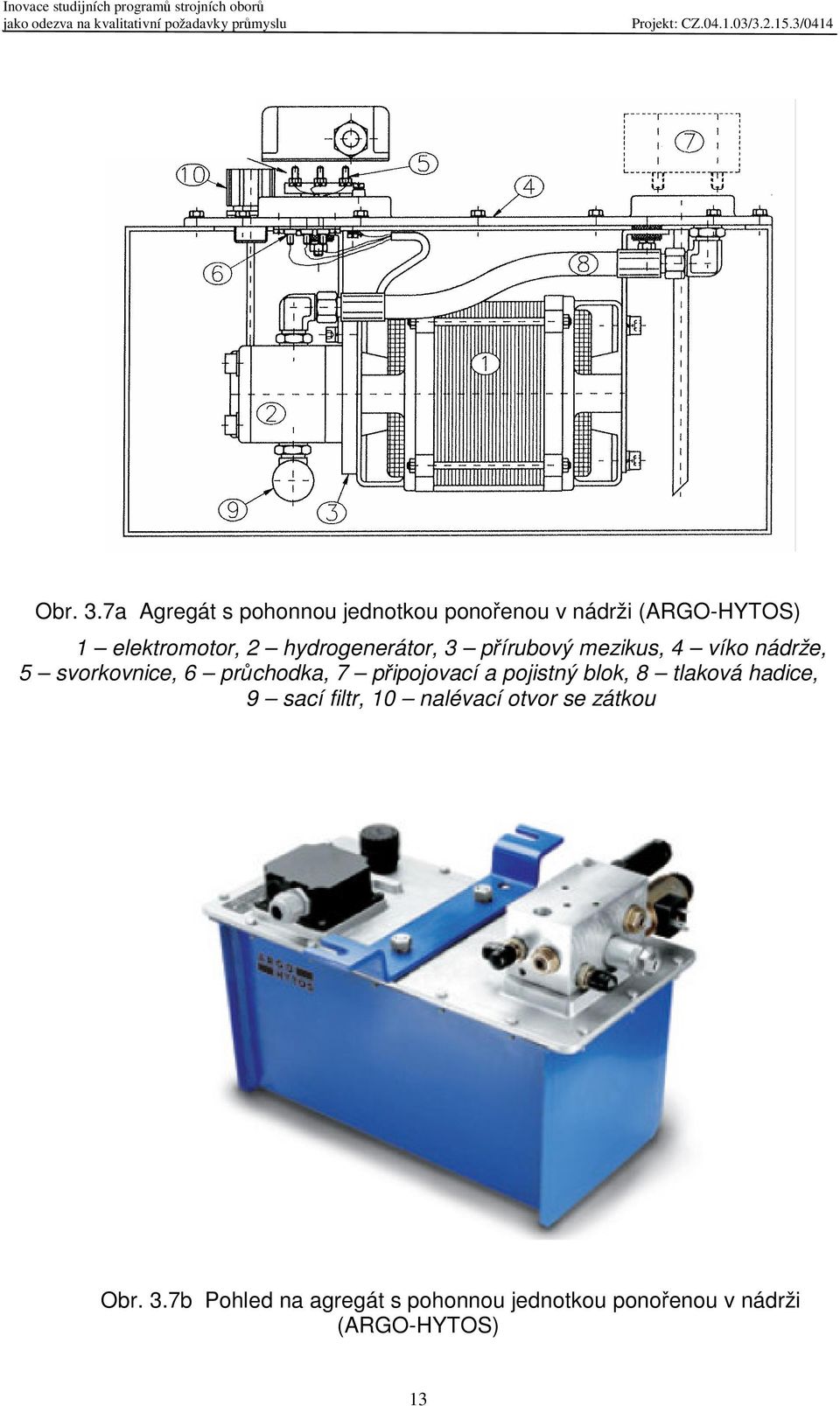 hydrogenerátor, 3 pírubový mezikus, 4 víko nádrže, 5 svorkovnice, 6 prchodka, 7