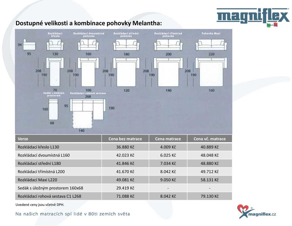 048 Kč Rozkládací střední L180 41.846 Kč 7.034 Kč 48.880 Kč Rozkládací třímístná L200 41.670 Kč 8.042 Kč 49.