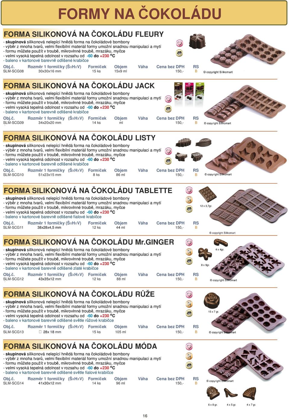 30x30x 16 mm 15 ks 15x9 ml 150,- FORMA SILIKONOVÁ NA ČOKOLÁDU JACK - skupinová silikonová nelepící hnědá forma na čokoládové bombony - výběr z mnoha tvarů, velmi flexibilní materiál formy umožní