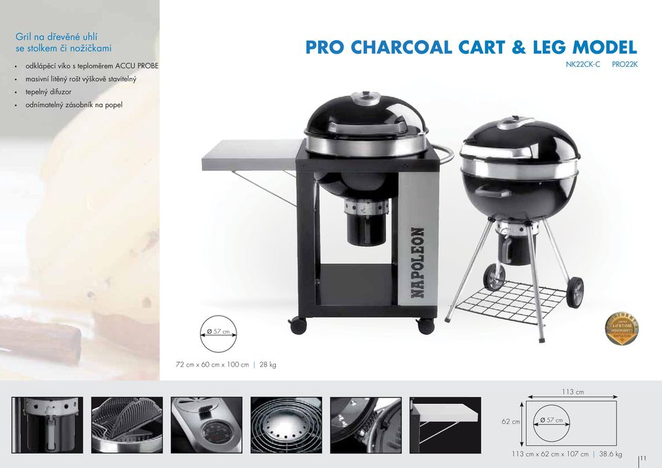 popel PRO CHARCOAL CART & LEG MODEL NK22CK-C PRO22K Ø 57 cm Ø 57 cm 72 cm x 60 cm x