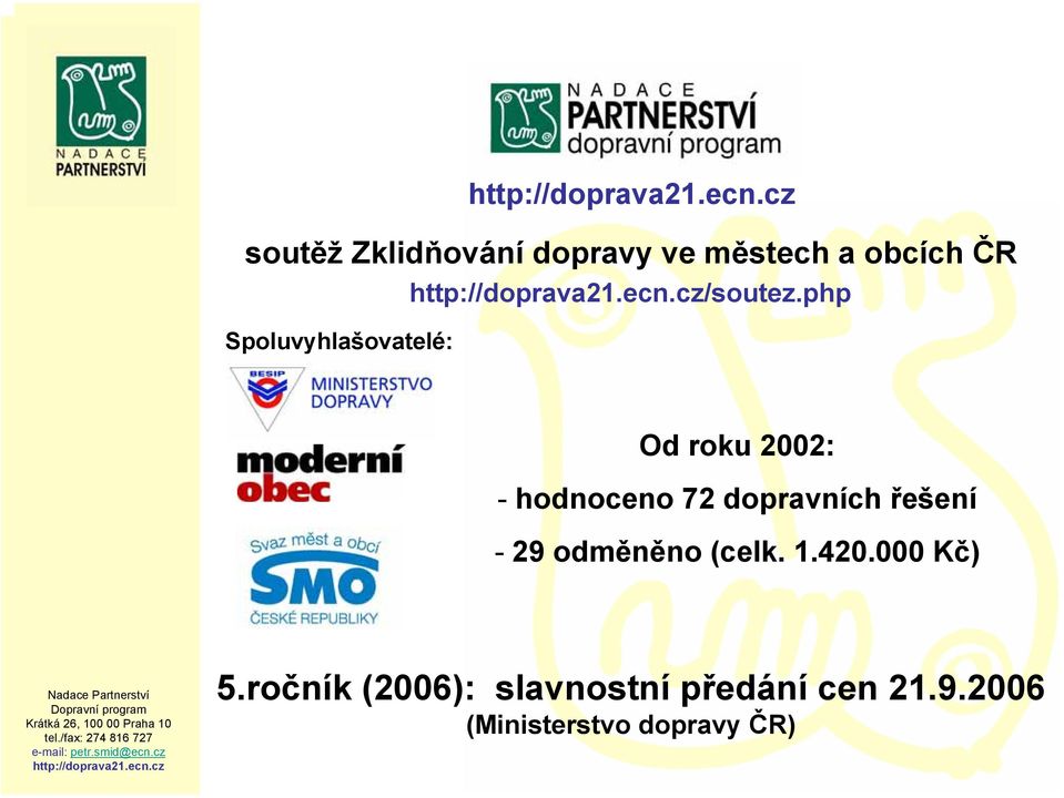 dopravních řešení - 29 odměněno (celk. 1.420.000 Kč) 5.