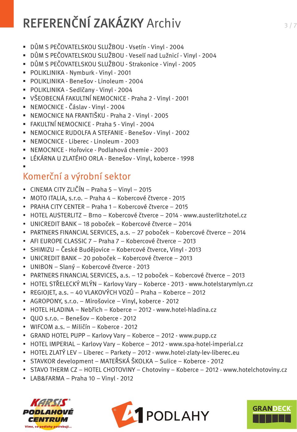 NEMOCNICE - Praha - Vinyl - NEMOCNICE RUDOLFA A STEFANIE - Benešov - Vinyl - NEMOCNICE - Liberec - Linoleum - NEMOCNICE - Hořovice - Podlahová chemie - LÉKÁRNA U ZLATÉHO ORLA - Benešov - Vinyl,
