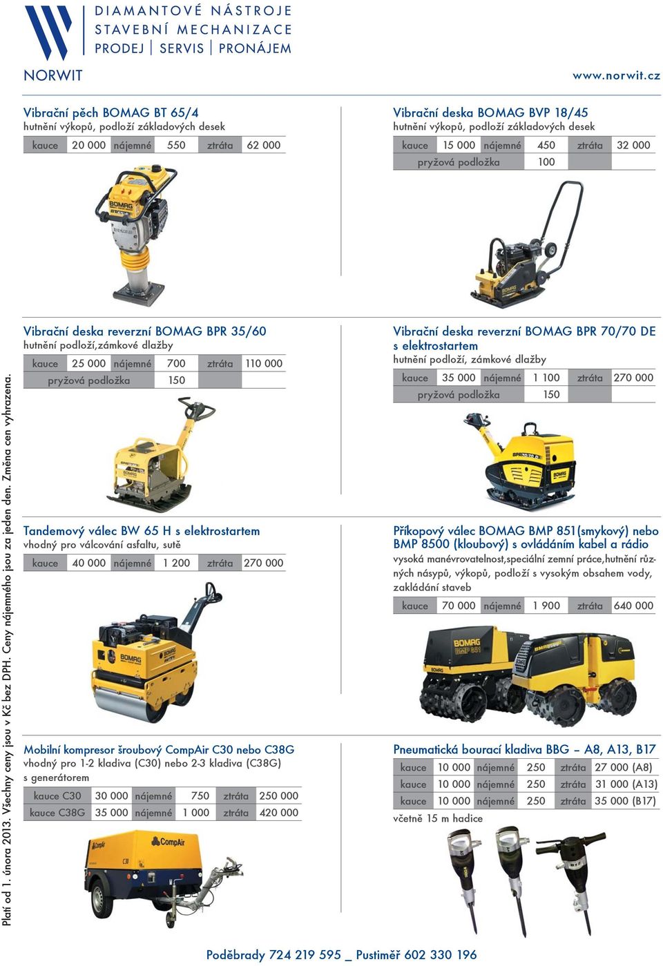 Vibrační deska reverzní BOMAG BPR 35/60 hutnění podloží,zámkové dlažby kauce 25 000 nájemné 700 ztráta 110 000 pryžová podložka 150 Tandemový válec BW 65 H s elektrostartem vhodný pro válcování