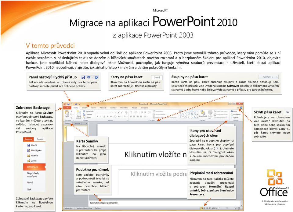 pochopíte, jak funguje výměna souborů prezentace s uživateli, kteří dosud aplikaci PowerPoint 2010 nepoužívají, a zjistíte, jak získat přístup k makrům a dalším pokročilým funkcím.