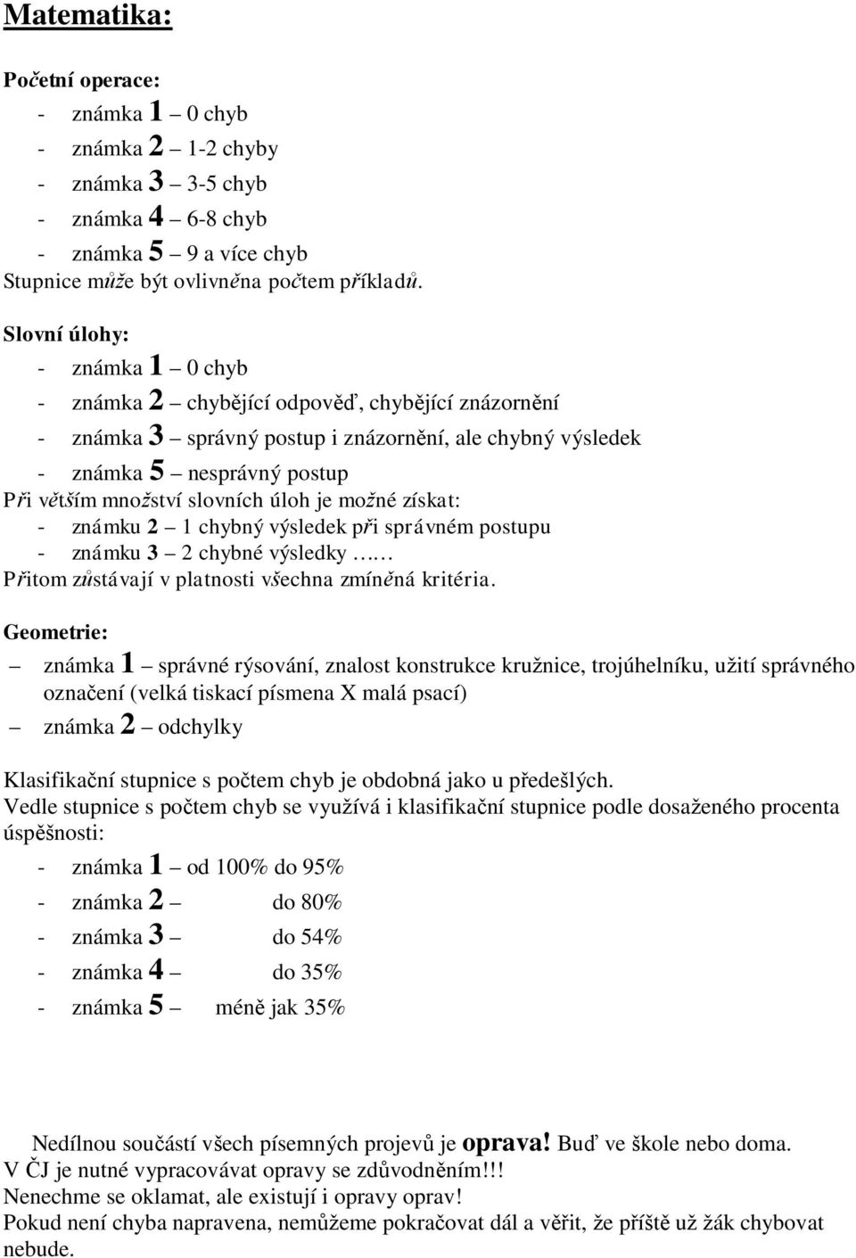 úloh je možné získat: - známku 2 1 chybný výsledek při správném postupu - známku 3 2 chybné výsledky Přitom zůstávají v platnosti všechna zmíněná kritéria.
