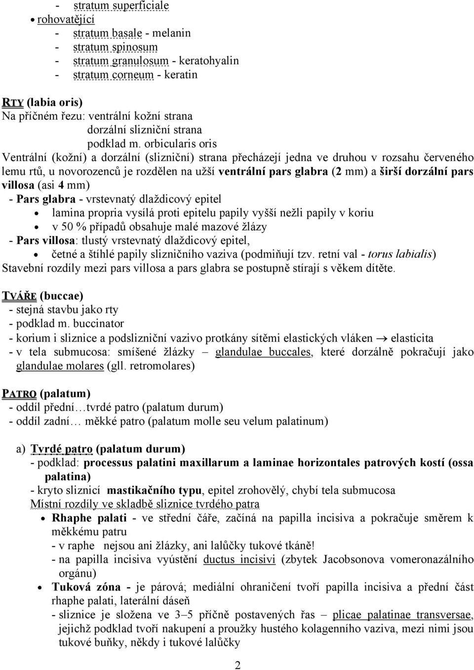 orbicularis oris Ventrální (kožní) a dorzální (slizniční) strana přecházejí jedna ve druhou v rozsahu červeného lemu rtů, u novorozenců je rozdělen na užší ventrální pars glabra (2 mm) a širší