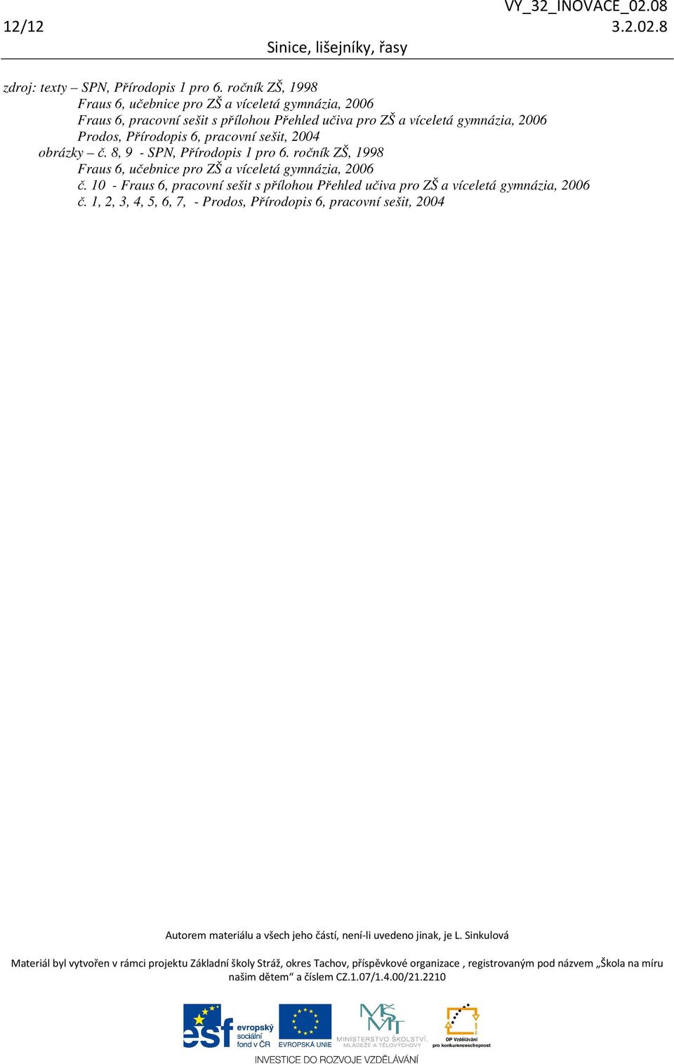 víceletá gymnázia, 2006 Prodos, Přírodopis 6, pracovní sešit, 2004 obrázky č. 8, 9 - SPN, Přírodopis 1 pro 6.