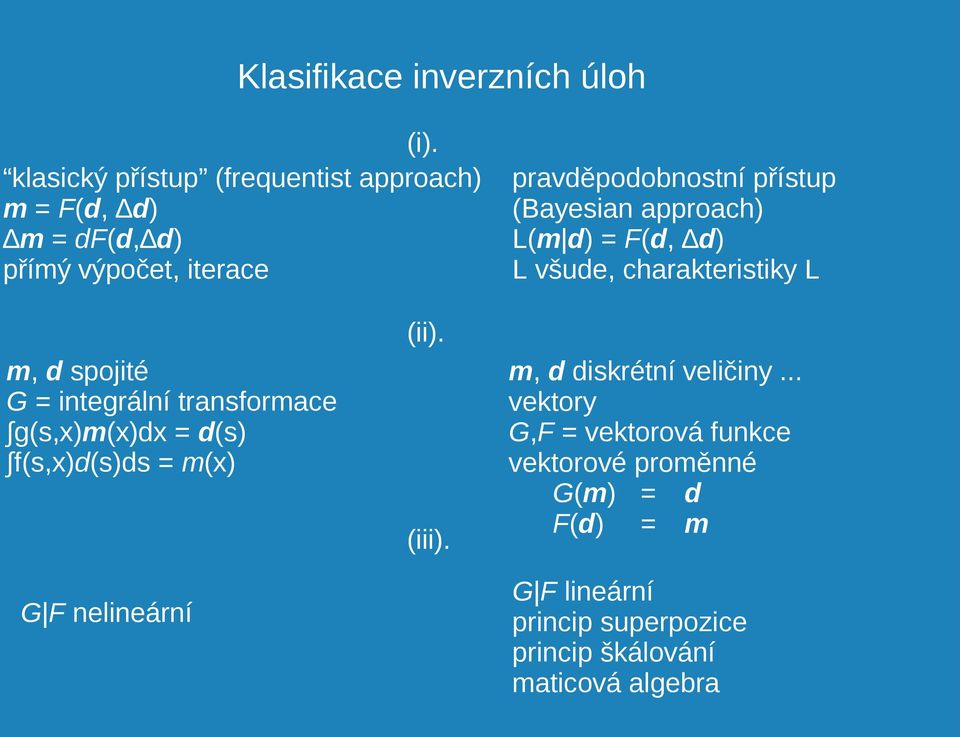 (Bayesian approach) L(m d) = F(d, d) L všude, charakteristiky L (ii).