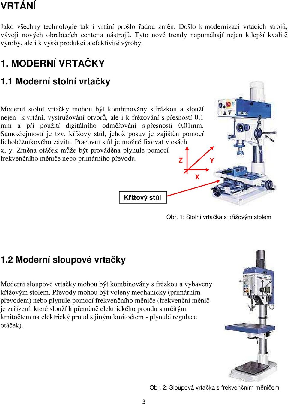 1 Moderní stolní vrtačky Moderní stolní vrtačky mohou být kombinovány s frézkou a slouží nejen k vrtání, vystružování otvorů, ale i k frézování s přesností 0,1 mm a při použití digitálního odměřování