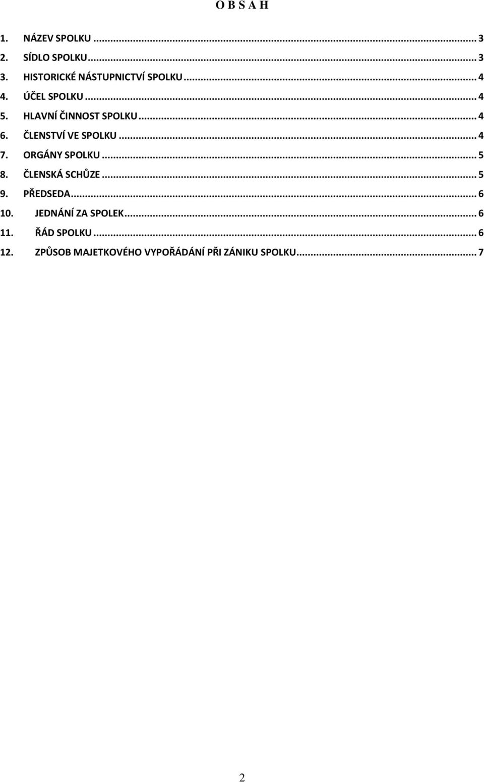 .. 4 6. ČLENSTVÍ VE SPOLKU... 4 7. ORGÁNY SPOLKU... 5 8. ČLENSKÁ SCHŮZE... 5 9.