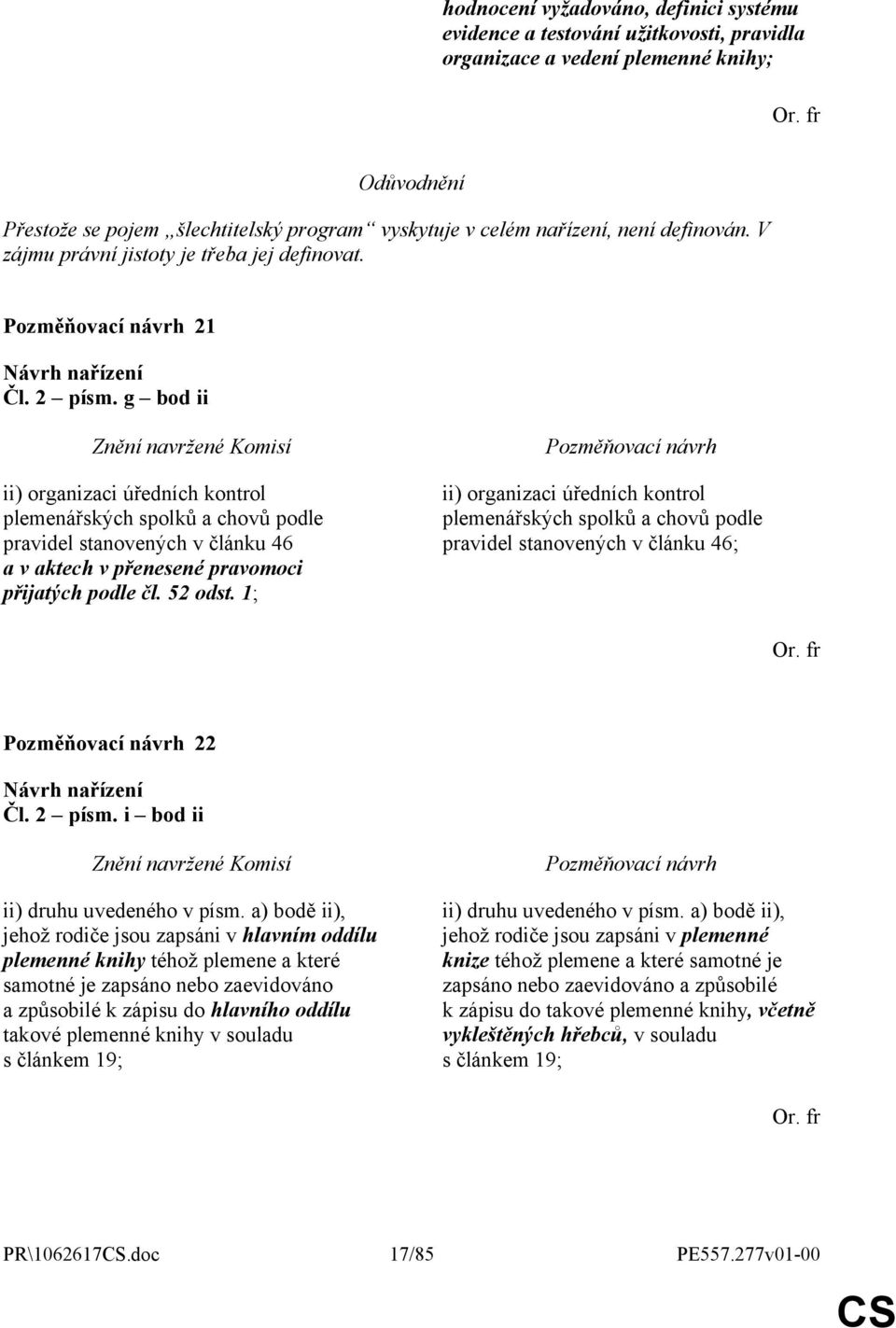 g bod ii ii) organizaci úředních kontrol plemenářských spolků a chovů podle pravidel stanovených v článku 46 a v aktech v přenesené pravomoci přijatých podle čl. 52 odst.