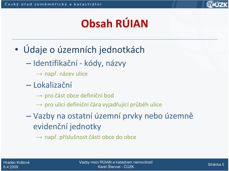 definiční čára vyjadřující průběh ulice Vazby na ostatní územní prvky