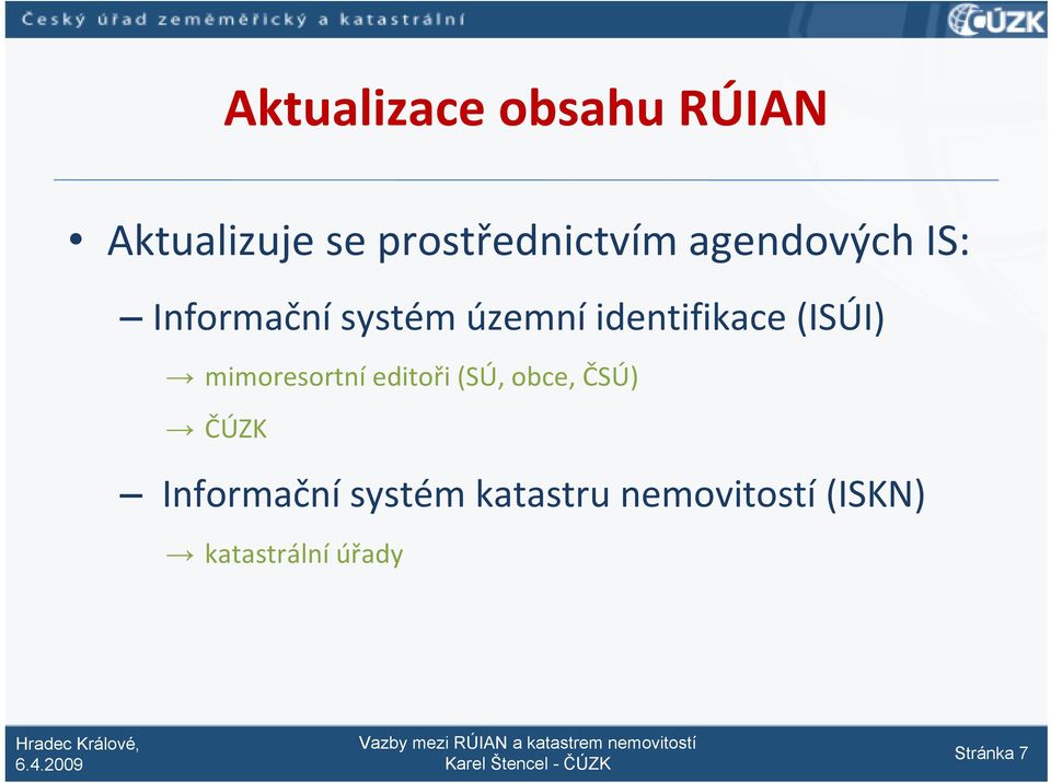 (ISÚI) mimoresortní editoři (SÚ, obce, ČSÚ) ČÚZK