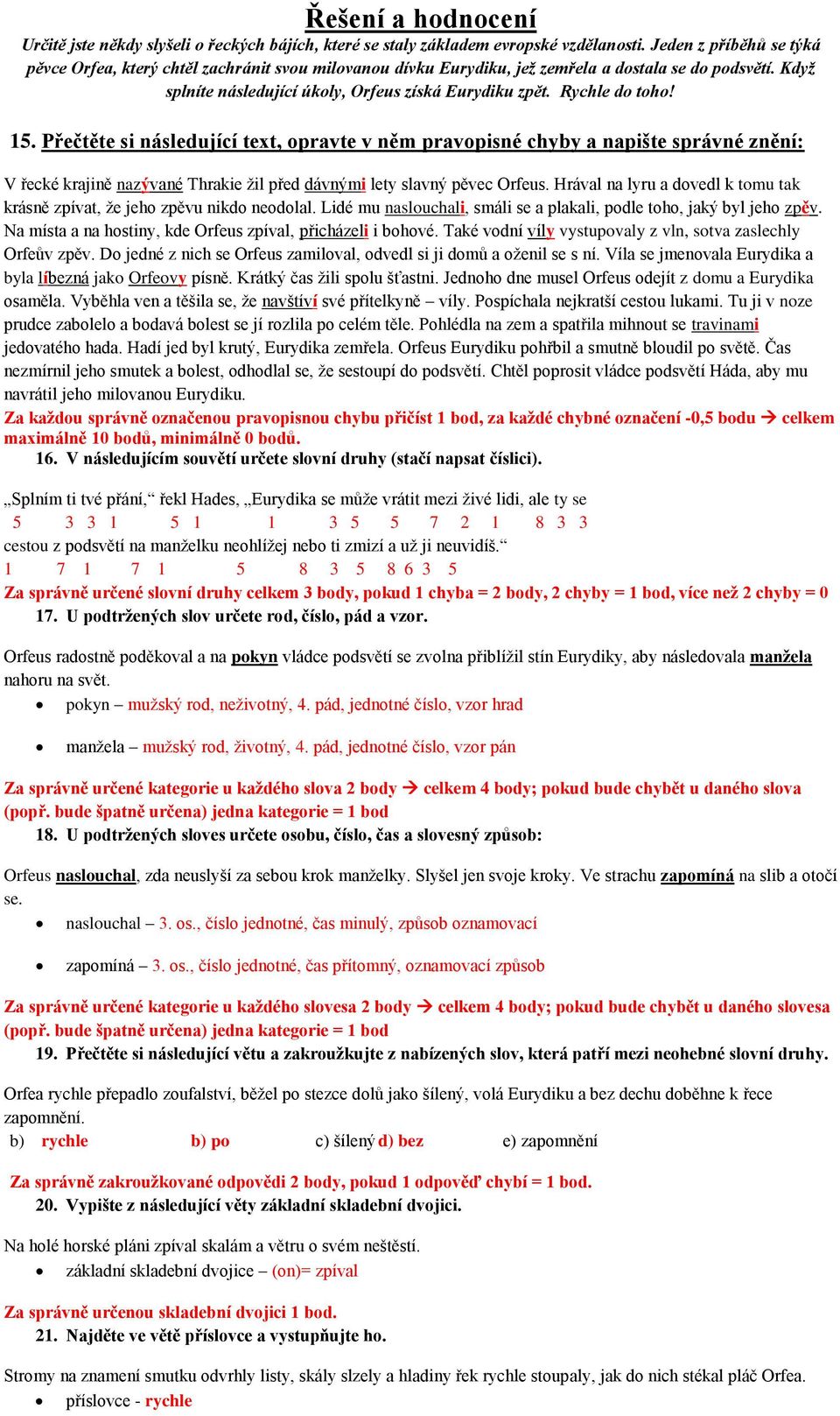 Rychle do toho! 15. Přečtěte si následující text, opravte v něm pravopisné chyby a napište správné znění: V řecké krajině nazývané Thrakie žil před dávnými lety slavný pěvec Orfeus.