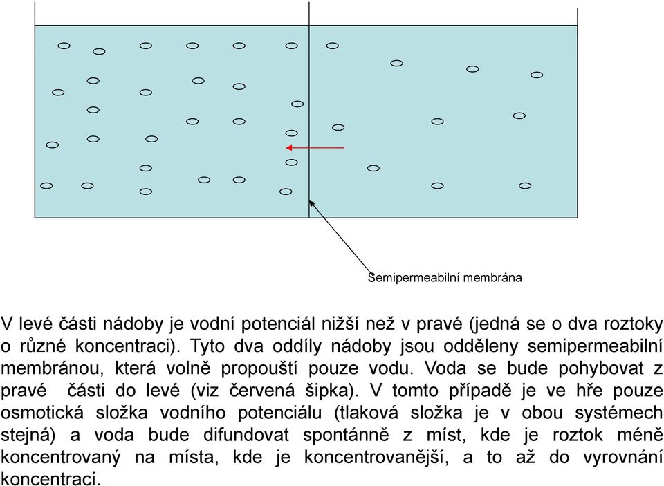 Voda se bude pohybovat z pravé části do levé (viz červená šipka).