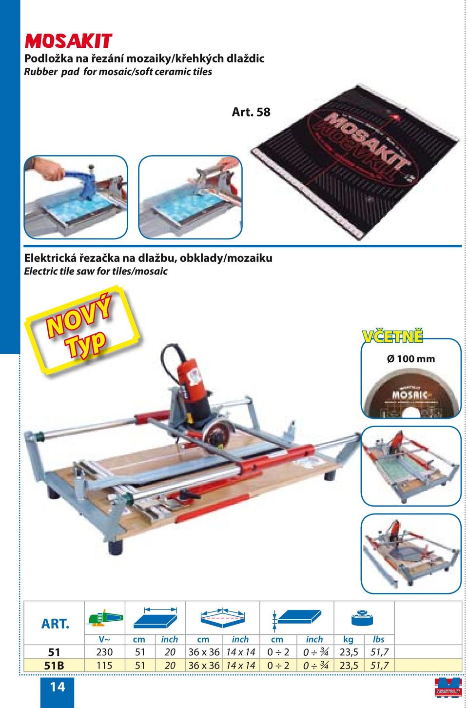 58 Elektrická řezačka na dlažbu, obklady/mozaiku Electric tile saw for tiles/mosaic