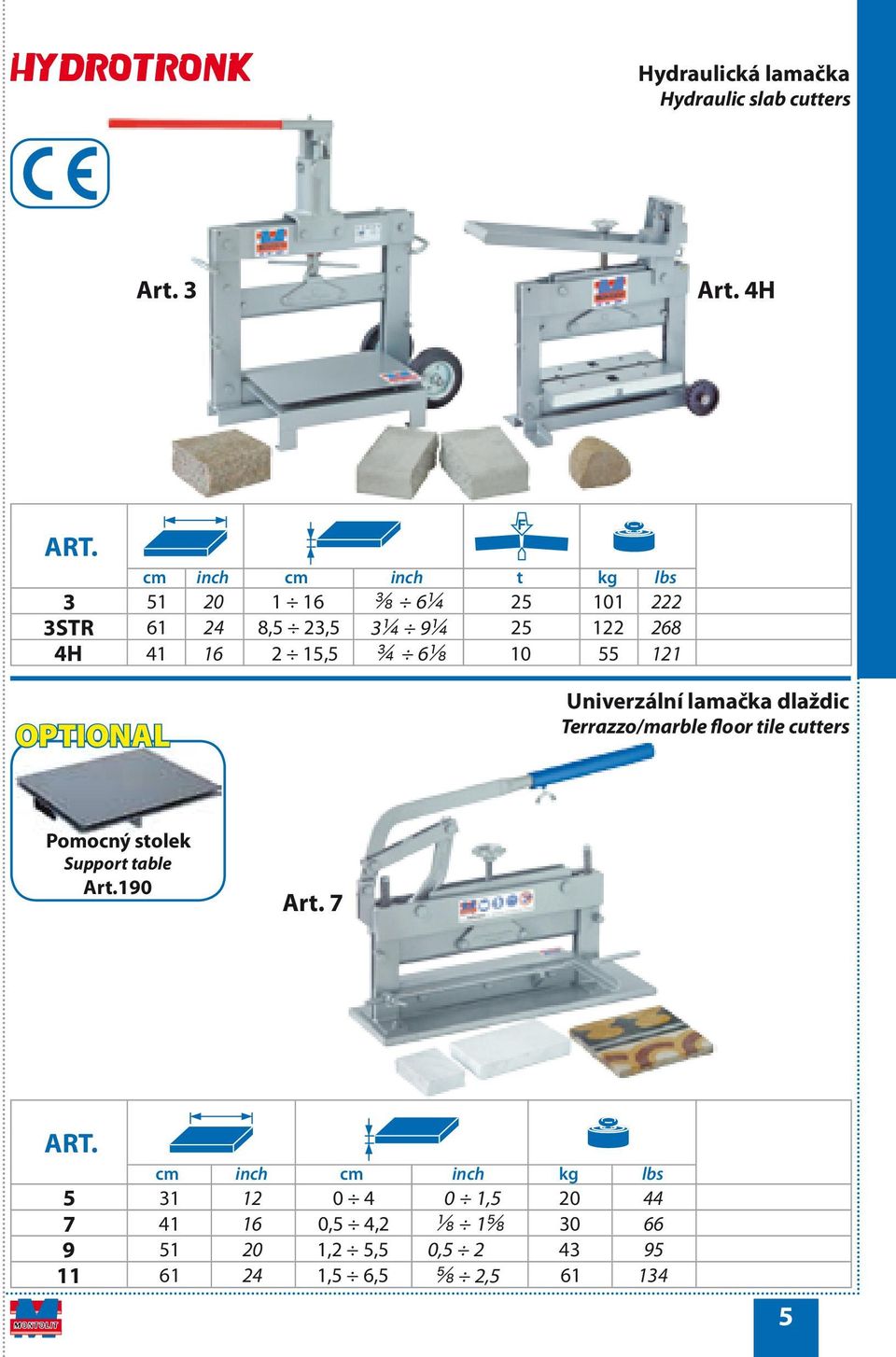 ¾ 6⅛ 10 55 121 OPTIONAL Univerzální lamačka dlaždic Terrazzo/marble floor tile cutters Pomocný stolek Support