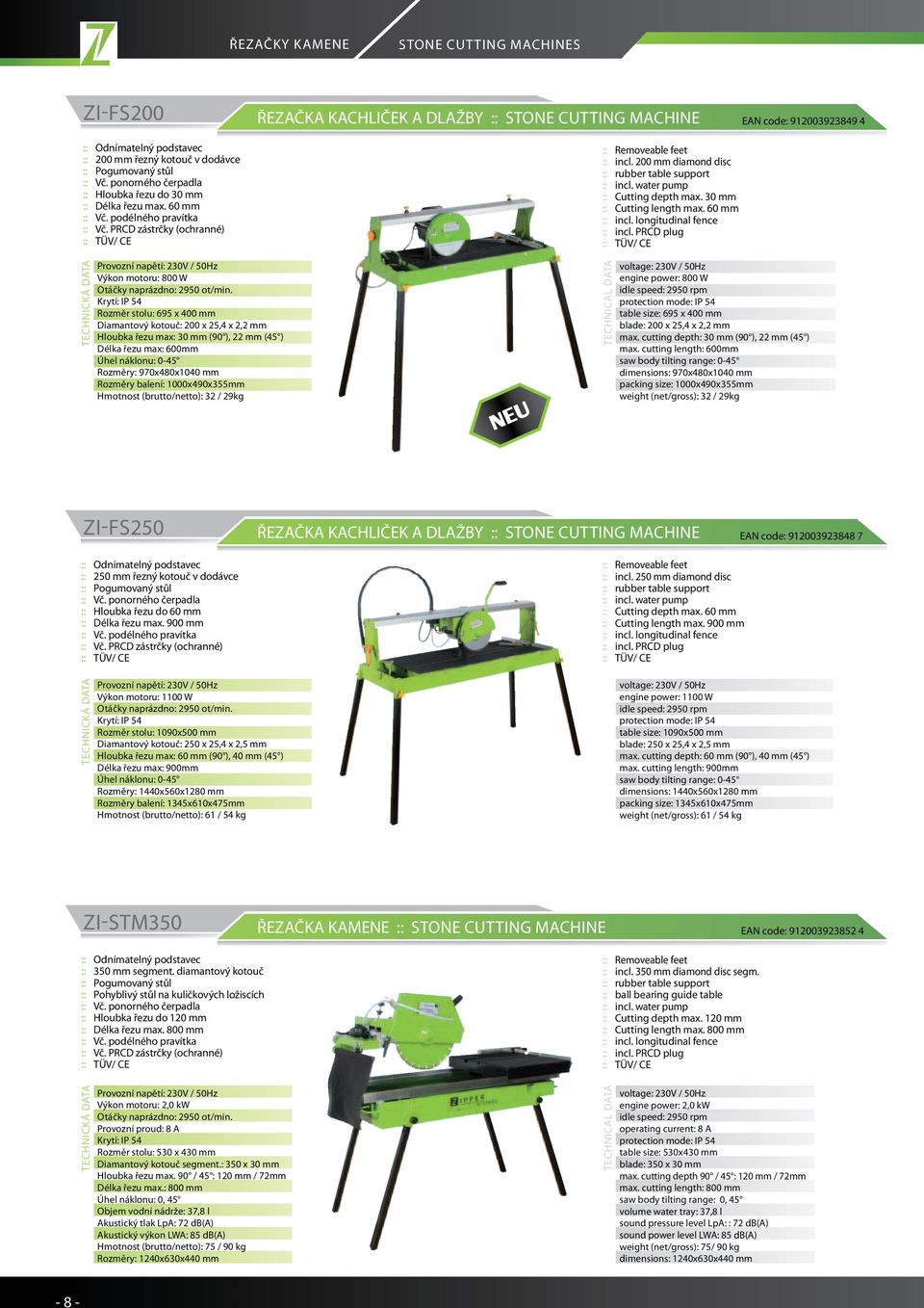 200 mm diamond disc :: rubber table support :: incl. water pump :: Cutting depth max. 30 mm :: Cutting length max. 60 mm :: incl. longitudinal fence :: incl.