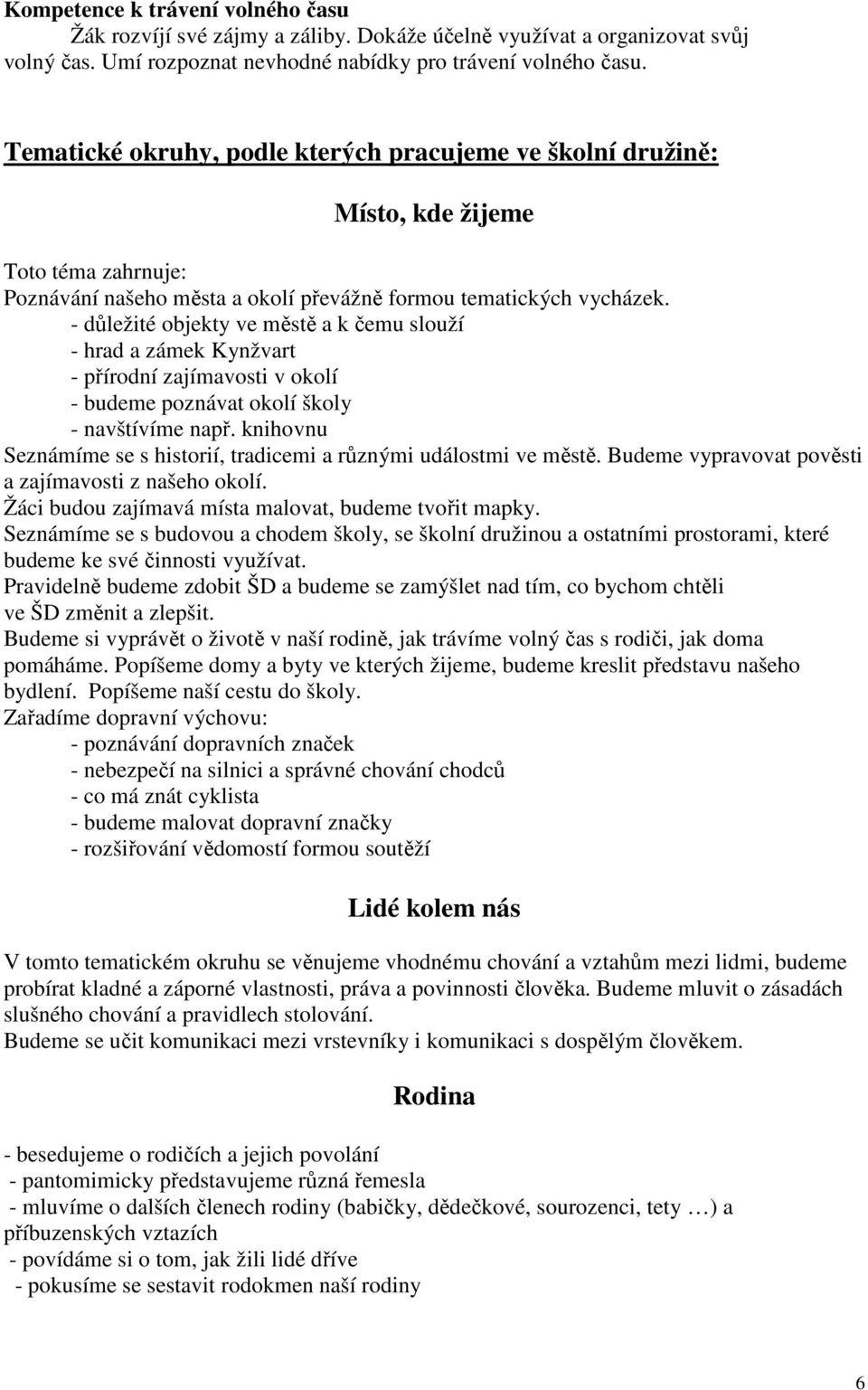 - důležité objekty ve městě a k čemu slouží - hrad a zámek Kynžvart - přírodní zajímavosti v okolí - budeme poznávat okolí školy - navštívíme např.