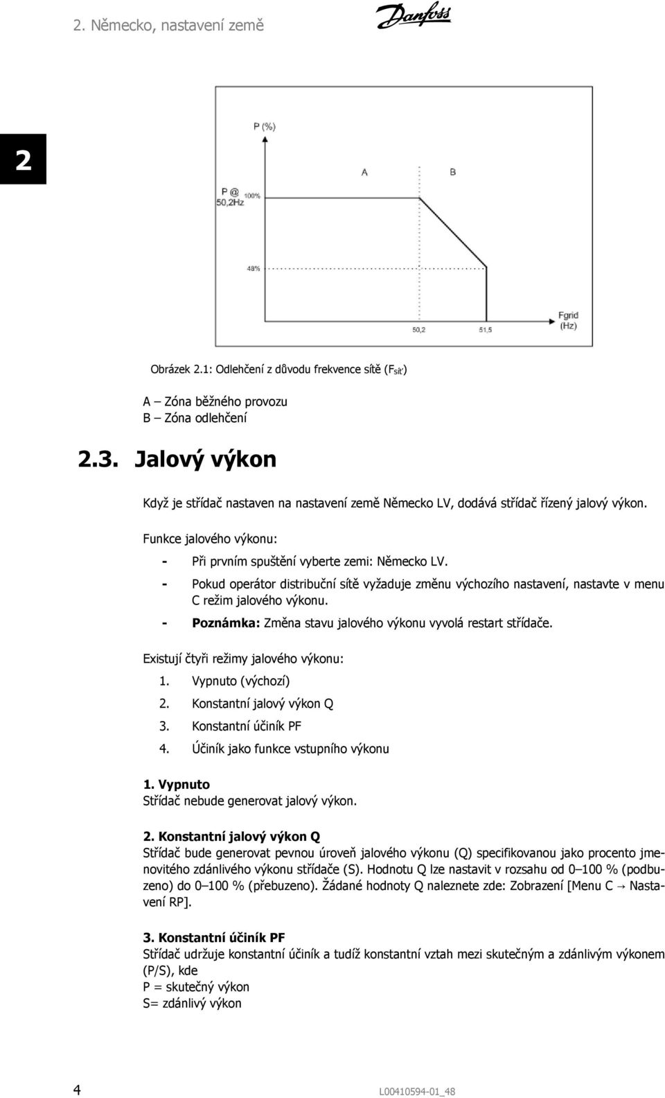 - Pokud operátor distribuční sítě vyžaduje změnu výchozího nastavení, nastavte v menu C režim jalového výkonu. - Poznámka: Změna stavu jalového výkonu vyvolá restart střídače.