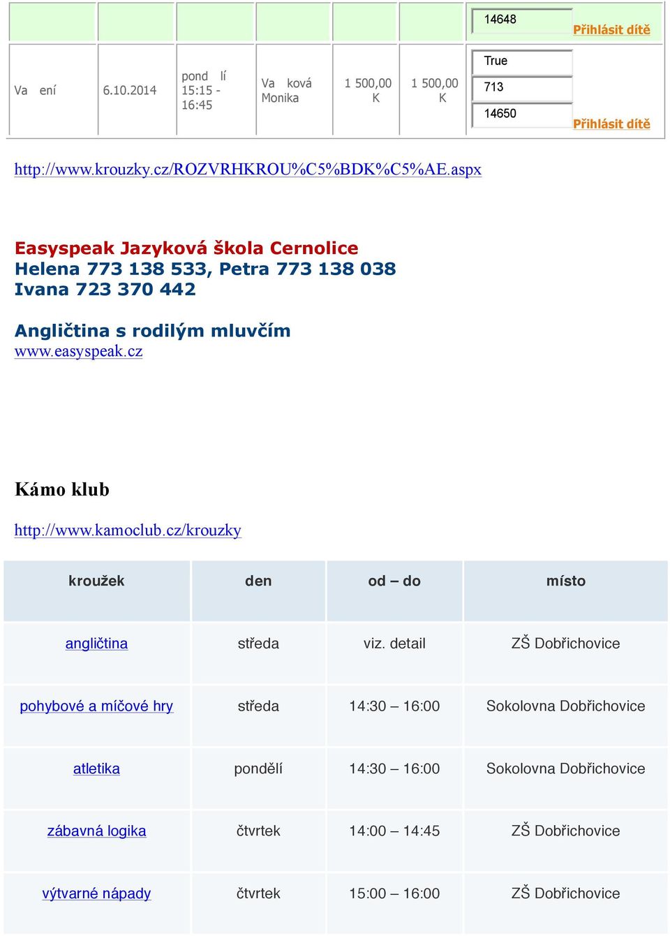 cz ámo klub http://www.kamoclub.cz/krouzky kroužek den od do místo angličtina středa viz.