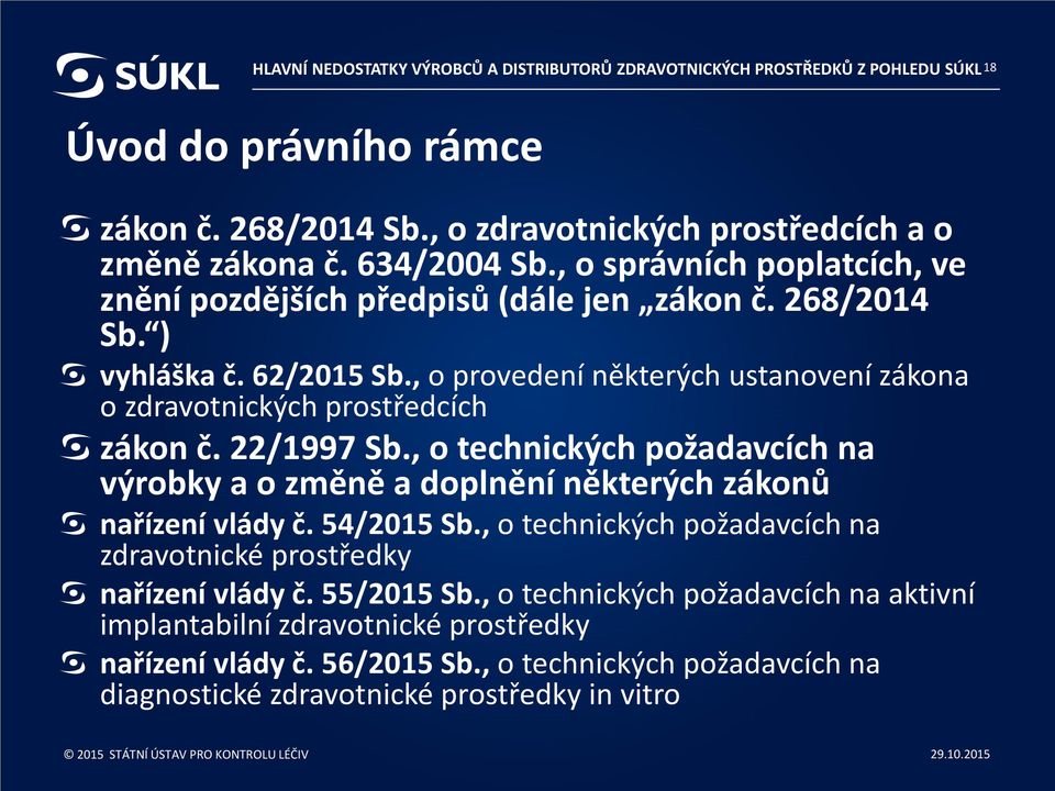 22/1997 Sb., o technických požadavcích na výrobky a o změně a doplnění některých zákonů nařízení vlády č. 54/2015 Sb., o technických požadavcích na zdravotnické prostředky nařízení vlády č.