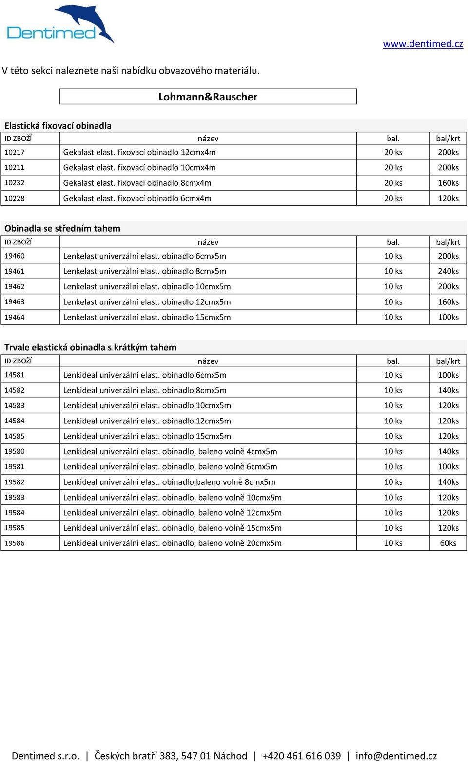 fixovací obinadlo 6cmx4m 20 ks 120ks Obinadla se středním tahem 19460 Lenkelast univerzální elast. obinadlo 6cmx5m 10 ks 200ks 19461 Lenkelast univerzální elast.