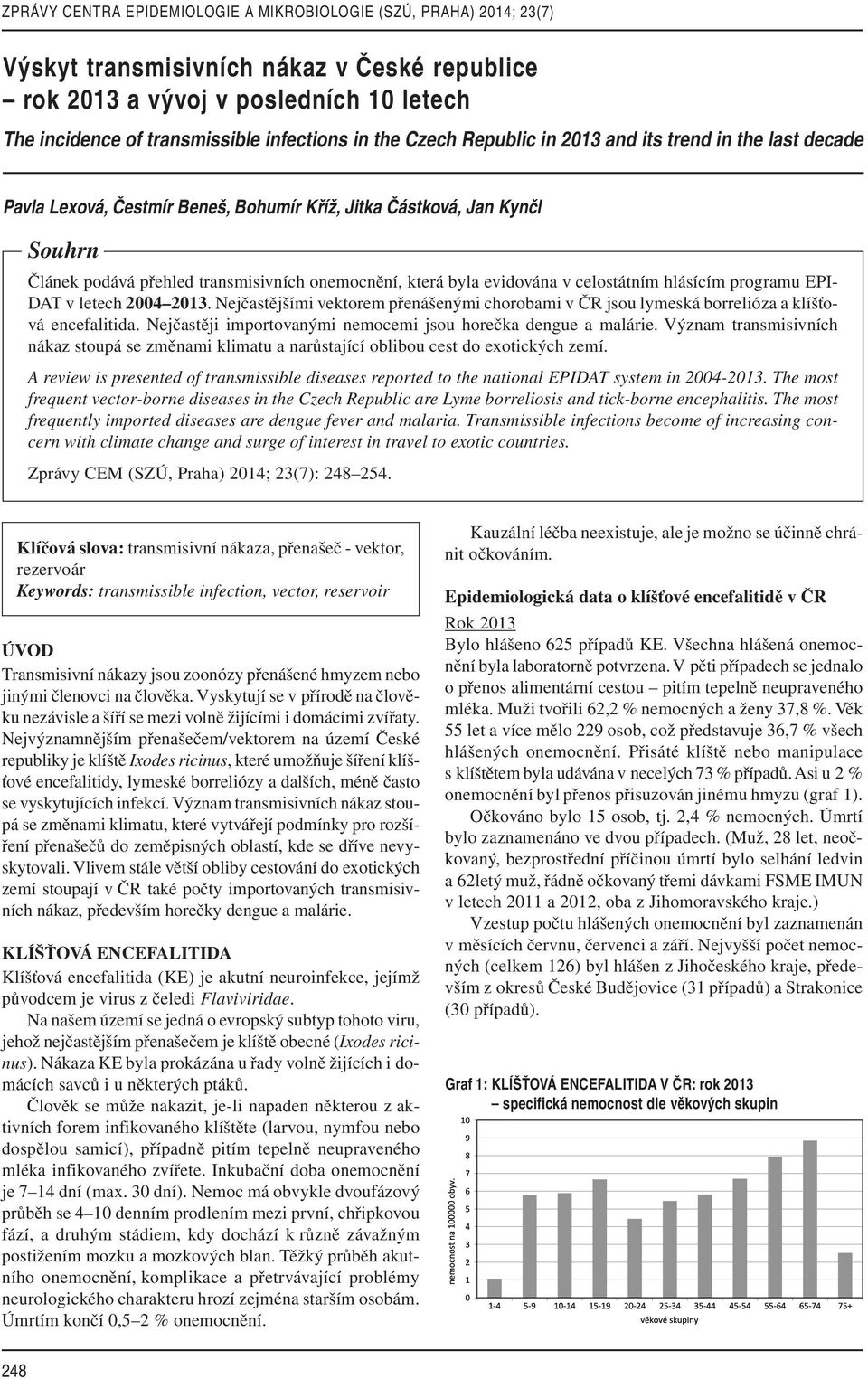 evidována v celostátním hlásícím programu EPI- DAT v letech 2004 2013. Nejčastějšími vektorem přenášenými chorobami v ČR jsou lymeská borrelióza a klíšťová encefalitida.