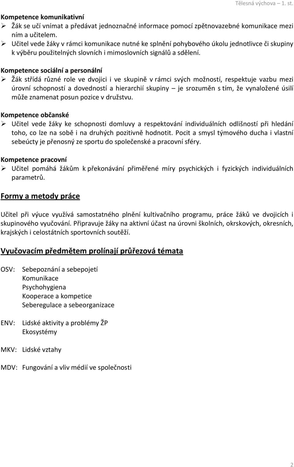 Kompetence sociální a personální Žák střídá různé role ve dvojici i ve skupině v rámci svých možností, respektuje vazbu mezi úrovní schopností a dovedností a hierarchií skupiny je srozuměn s tím, že