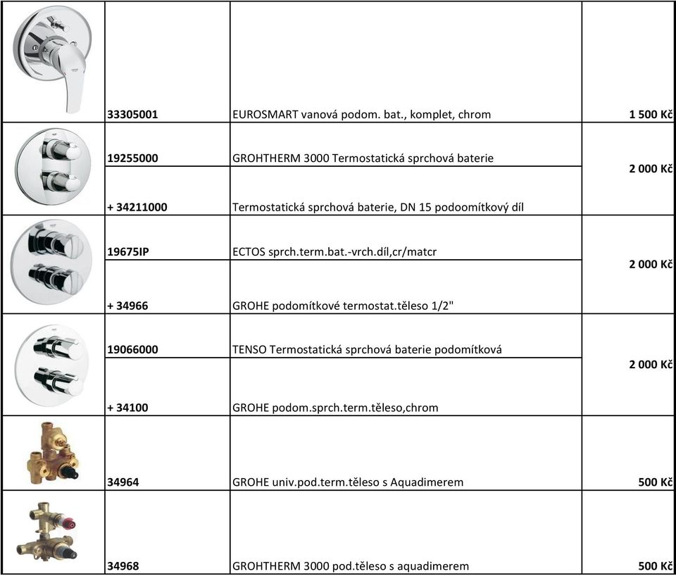baterie, DN 15 podoomítkový díl 19675IP ECTOS sprch.term.bat.-vrch.díl,cr/matcr + 34966 GROHE podomítkové termostat.