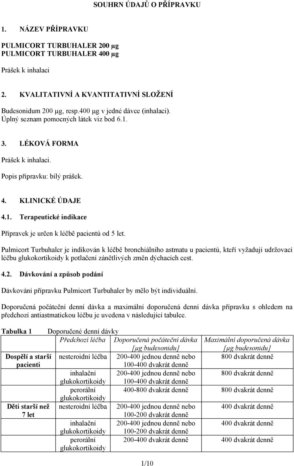 Pulmicort Turbuhaler je indikován k léčbě bronchiálního astmatu u pacientů, kteří vyžadují udržovací léčbu glukokortikoidy k potlačení zánětlivých změn dýchacích cest. 4.2.