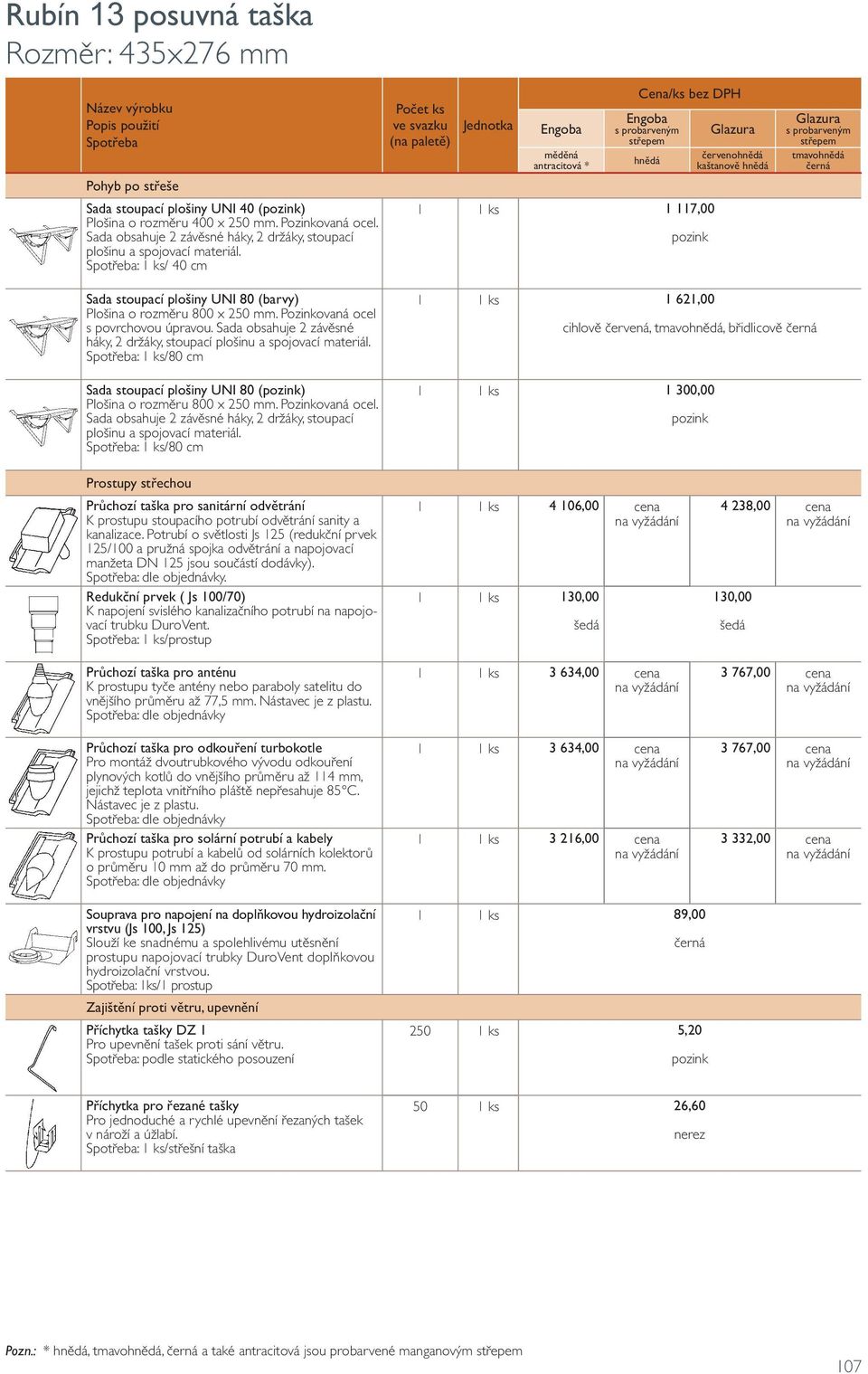 : 1 ks/ 40 cm Engoba * Engoba s probarveným střepem hnědá 1 1 ks 1 117,00 Glazura červenohnědá Glazura s probarveným střepem Sada stoupací plošiny UNI 80 (barvy) Plošina o rozměru 800 x 250 mm.