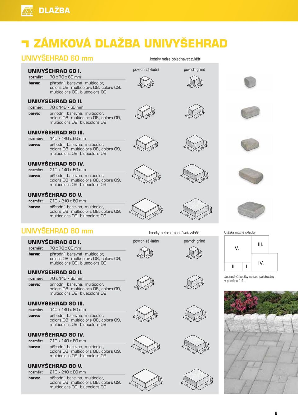 rozměr: 210 x 210 x 60 mm povrch základní povrch grind UNIVYŠEHRAD 80 mm kostky nelze objednávat zvlášť Ukázka možné skladby UNIVYŠEHRAD 80 I.