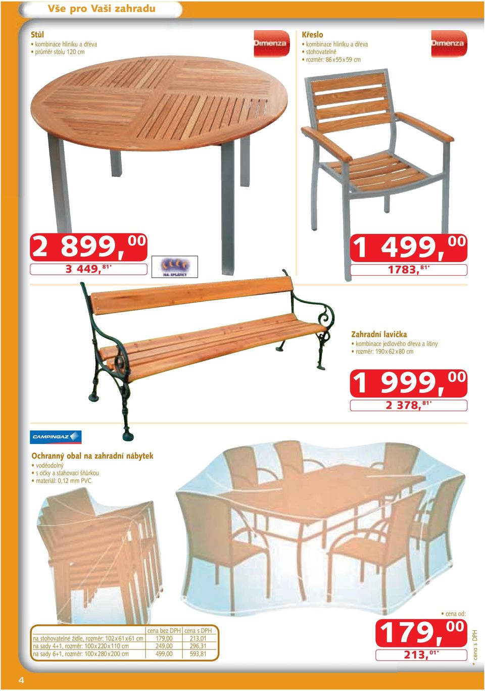 nábytek voděodolný s očky a stahovací šňůrkou materiál: 0,12 mm PVC cena bez DPH cena s DPH na stohovatelné židle, rozměr: 102 x 61 x 61 cm