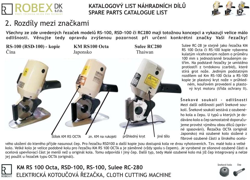 RS-100 (RSD-100) - kopie KM RS-100 Octa Sulee RC280 Čína Japonsko Thaiwan Sulee RC-28 je stejně jako řezačka KM RS 100 Octa či RS-100 kopie vybavena kulatým vícehranným nožem o průměru 100 mm s