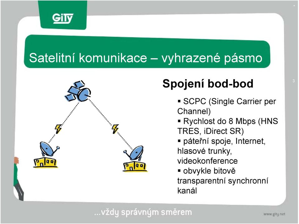 TRES, idirect SR) páteřní spoje, Internet, hlasové trunky,