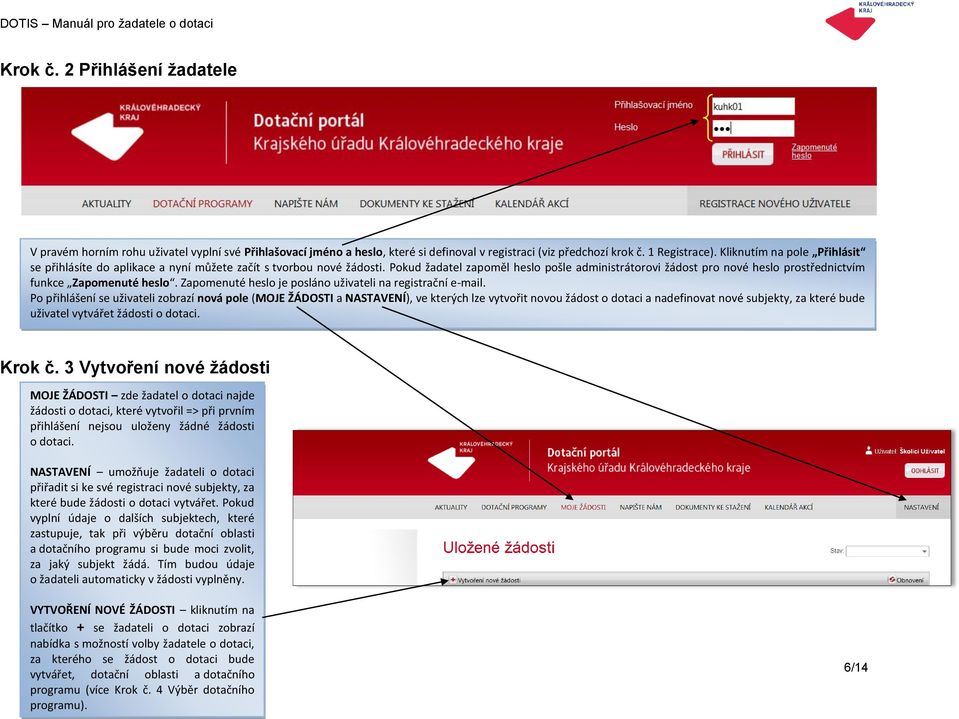 Pokud žadatel zapoměl heslo pošle administrátorovi žádost pro nové heslo prostřednictvím funkce Zapomenuté heslo. Zapomenuté heslo je posláno uživateli na registrační e-mail.