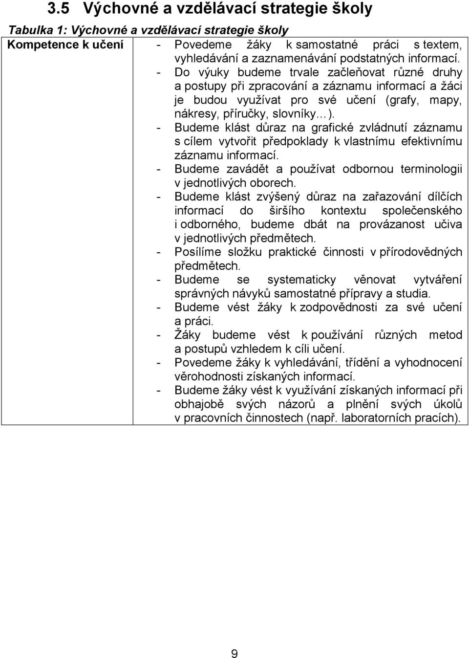 - Budeme klást důraz na grafické zvládnutí záznamu s cílem vytvořit předpoklady k vlastnímu efektivnímu záznamu informací. - Budeme zavádět a používat odbornou terminologii v jednotlivých oborech.