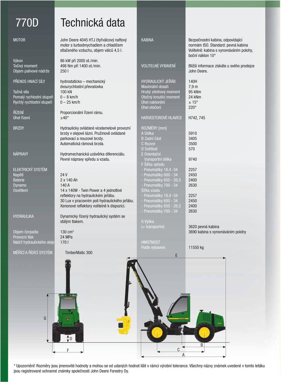 Standard: pevná kabina Volitelně: kabina s vyrovnáváním polohy, boční náklon 10 Bližší informace získáte u svého prodejce John Deere.