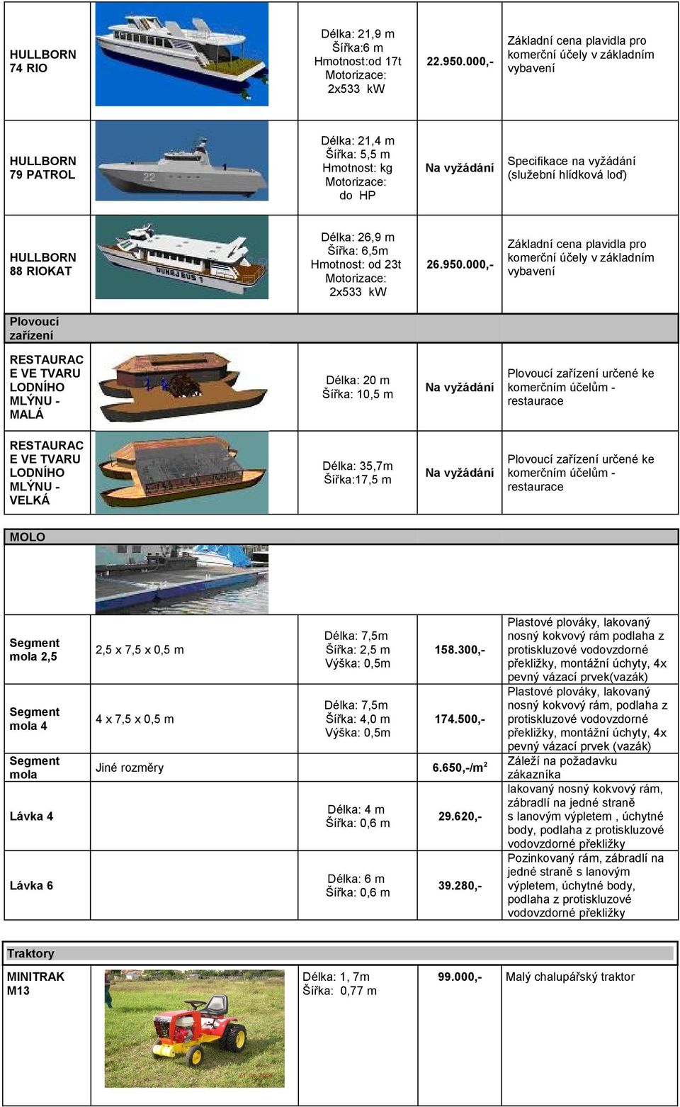000,- Plovoucí zařízení RESTAURAC E VE TVARU LODNÍHO MLÝNU - MALÁ Délka: 20 m Šířka: 10,5 m Plovoucí zařízení určené ke komerčním účelům - restaurace RESTAURAC E VE TVARU LODNÍHO MLÝNU - VELKÁ Délka: