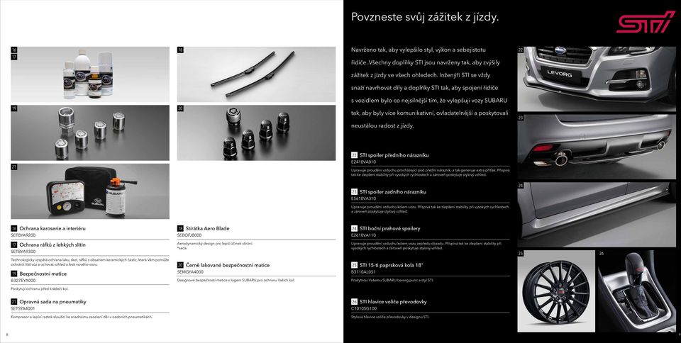 poskytovali neustálou radost z jízdy. 23 21 22 STI spoiler předního nárazníku E2410VA010 Upravuje proudění vzduchu procházející pod přední nárazník, a tak generuje extra přítlak.