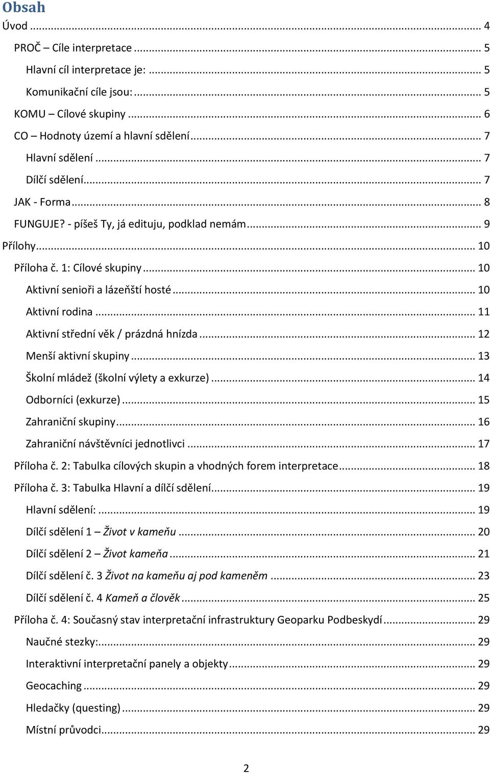 .. 11 Aktivní střední věk / prázdná hnízda... 12 Menší aktivní skupiny... 13 Školní mládež (školní výlety a exkurze)... 14 Odborníci (exkurze)... 15 Zahraniční skupiny.