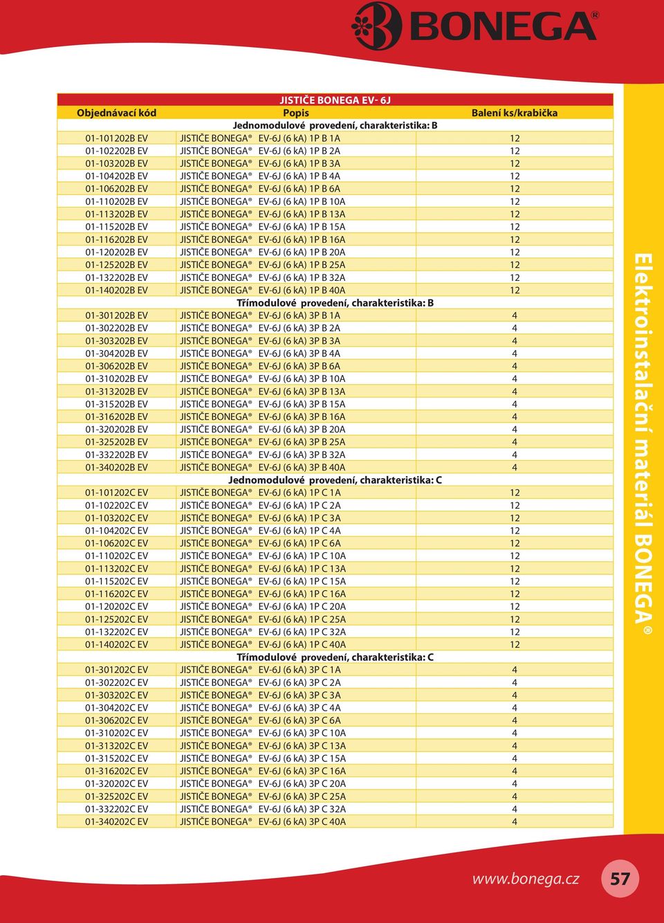 BONEGA EV-6J (6 ka) 1P B 10A 12 01-113202B EV JISTIČE BONEGA EV-6J (6 ka) 1P B 13A 12 01-115202B EV JISTIČE BONEGA EV-6J (6 ka) 1P B 15A 12 01-116202B EV JISTIČE BONEGA EV-6J (6 ka) 1P B 16A 12