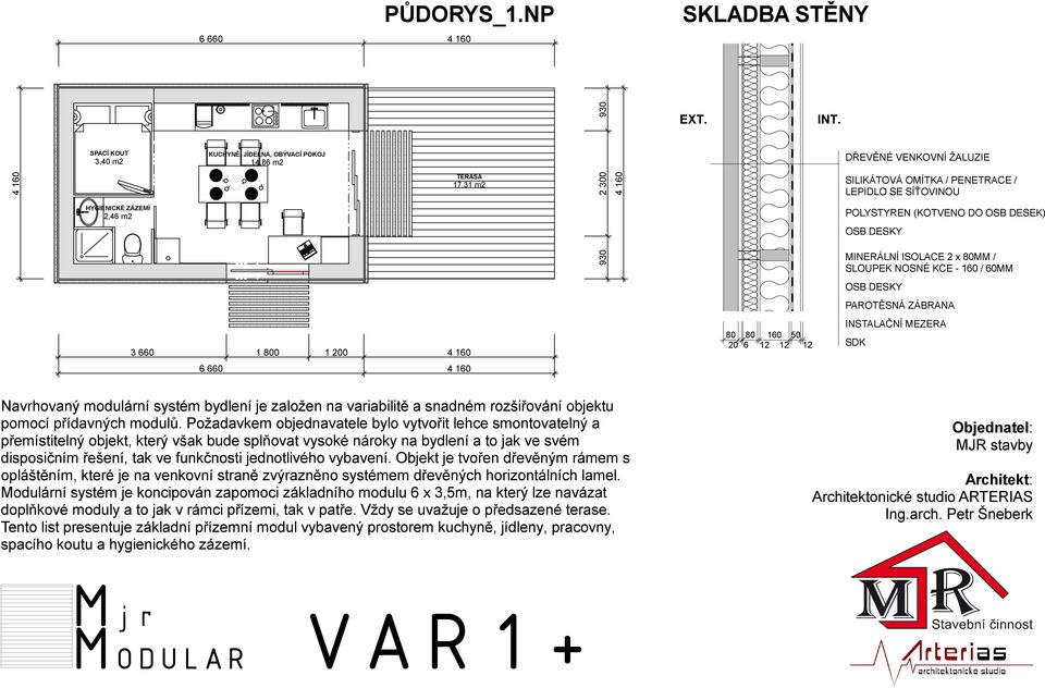 PAROTĚSNÁ ZÁBRANA 3 660 1 800 1 200 4 160 80 80 20 6 160 50 12 12 12 INSTALAČNÍ MEZERA SDK 6 660 4 160 Navrhovaný modulární systém bydlení je založen na variabilitě a snadném rozšiřování objektu