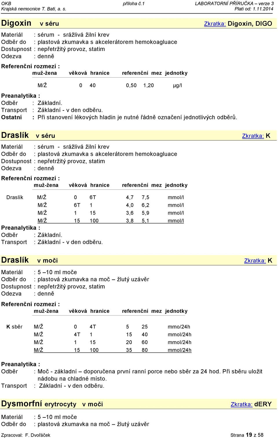 0 4T 5 25 mmo/24h M/Ž 4T 1 15 40 mmol/24h M/Ž 1 15 20 60 mmol/24h M/Ž 15 100 35 80 mmol/24h Odběr : Moč - základní doporučena první ranní porce nebo sběr za 24 hod.