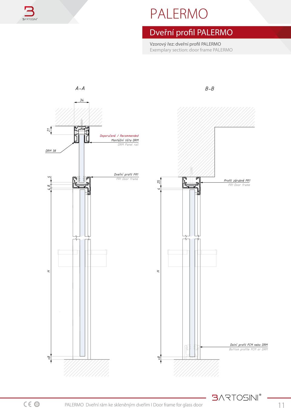 Montážní lišta DRM DRM Panel rail DRM 38 4 8 5 Dveřní profil FR1 Profil