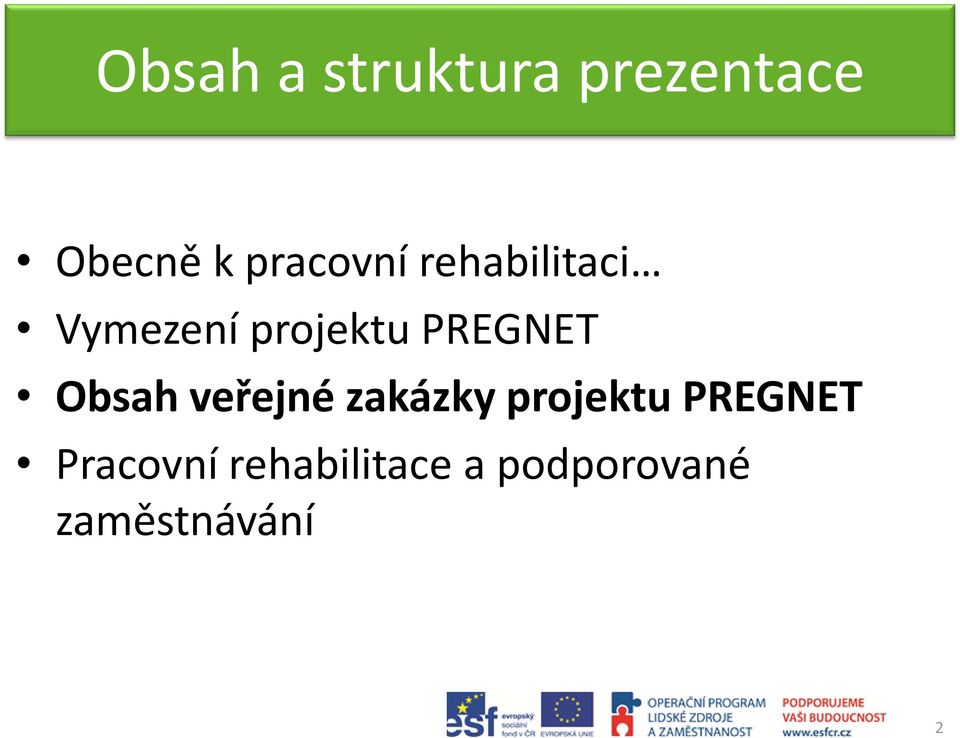 PREGNET Obsah veřejné zakázky projektu