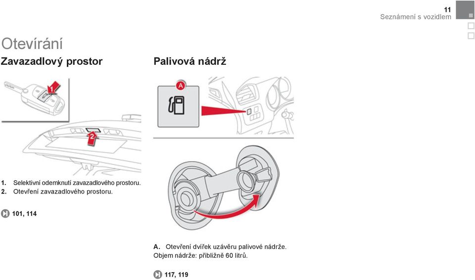 2. Otevření zavazadlového prostoru. 101, 114 A.