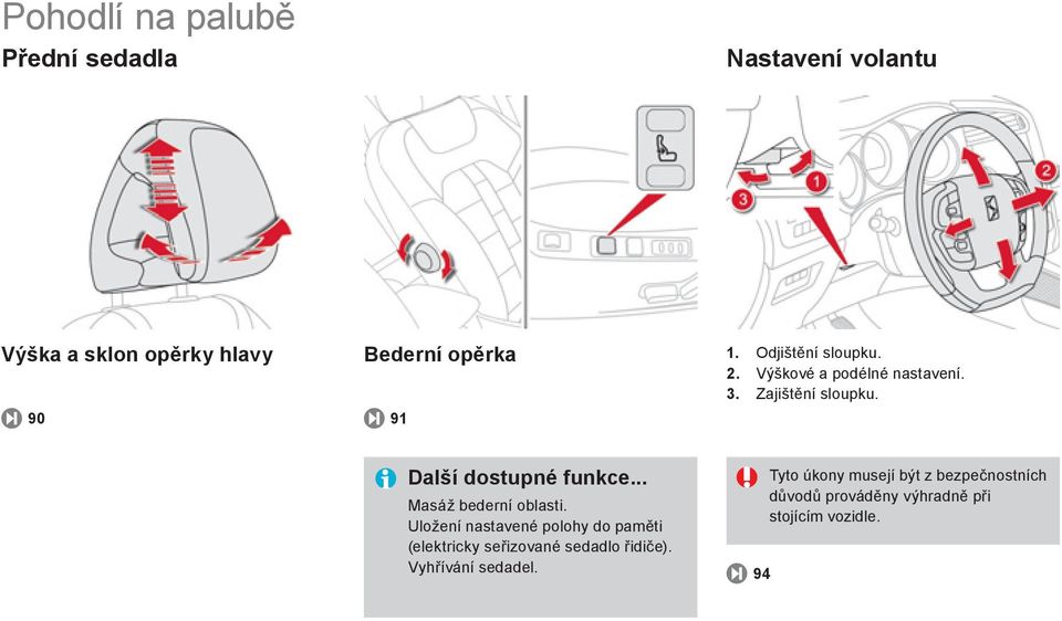 .. Masáž bederní oblasti. Uložení nastavené polohy do paměti (elektricky seřizované sedadlo řidiče).