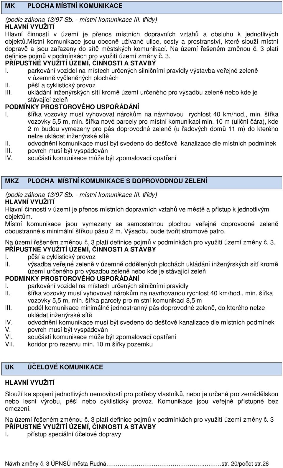 3 platí definice pojmů v podmínkách pro využití území změny č. 3. I. parkování vozidel na místech určených silničními pravidly výstavba veřejné zeleně v územně vyčleněných plochách II. III.